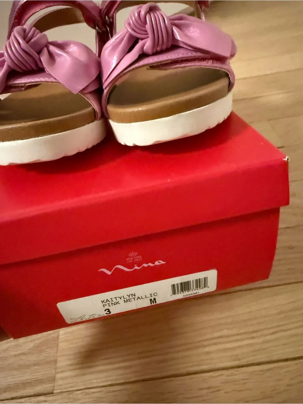 NIB Nina Metallic Pink Velcro Bow Sandals